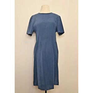Vintage Halmode Petites Blue Faux Suede Short Sleeve Sheath Dress Size 10 Petite